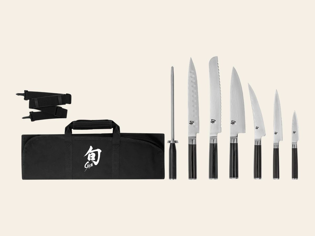 Shun Classic achtteiliges Studenten-Messerset in einer Stoffrolltasche